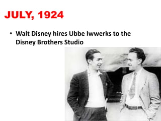 JULY, 1924Walt Disney hires UbbeIwwerks to the Disney Brothers Studio