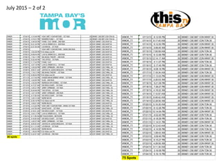 WMOR 07/24/15 5:10:46 PM ** HOW I MET YOUR MOTHER - 1ST RUN :30 DISNEY CSE BBT CON TON 30
WMOR 07/24/15 6:18:31 PM ** MODERN FAMILY - 1ST RUN :30 DISNEY CSE BBT CON TON 30
WMOR 07/04/15 6:49:35 PM ** FAMILY GUY WKND - 2ND RUN :30 SOF DISNEY CSE SHOP 30
WMOR 07/04/15 10:41:30 PM ** LAW & ORDER SVU - 2ND RUN :30 SOF DISNEY CSE SHOP 30
WMOR 07/04/15 12:37:39 XM ** LEVERAGE - 1ST RUN :30 SOF DISNEY CSE SHOP 30
WMOR 07/05/15 ** HOW I MET YOUR MOTHER - WKND 2ND RUN :30 SOF DISNEY CSE SHOP 30
WMOR 07/05/15 2:04:26 PM TV32 Hollyw ood Hit :30 SOF DISNEY CSE SHOP 30
WMOR 07/05/15 10:08:44 PM ** LAW & ORDER SVU - 2ND RUN :30 SOF DISNEY CSE SHOP 30
WMOR 07/06/15 7:42:11 PM ** BIG BANG THEORY - 2ND RUN :30 SOF DISNEY CSE SHOP 30
WMOR 07/06/15 10:20:48 PM ** THE OFFICE - 1ST RUN :30 SOF DISNEY CSE SHOP 30
WMOR 07/06/15 11:17:42 PM ** FAMILY GUY :30 SOF DISNEY CSE SHOP 30
WMOR 07/07/15 9:37:18 PM ** LAW & ORDER SVU - 1ST RUN :30 SOF DISNEY CSE SHOP 30
WMOR 07/08/15 3:30:25 PM ** JERRY SPRINGER - 3RD RUN :30 SOF DISNEY CSE THRILL 30
WMOR 07/09/15 8:09:31 AM ** JUSTICE W/ JUDGE MABLEAN - 1ST RUN :30 SOF DISNEY CSE THRILL 30
WMOR 07/10/15 7:16:17 PM ** BIG BANG THEORY - 1ST RUN :30 SOF DISNEY CSE THRILL 30
WMOR 07/11/15 12:58:53 PM TV32 Hollyw ood Hit :30 SOF DISNEY CSE SHOP 30
WMOR 07/11/15 8:17:40 PM ** ANGER MANAGEMENT WKND - 1ST RUN :30 SOF DISNEY CSE THRILL 30
WMOR 07/12/15 2:44:05 PM ** GLEE - 2ND RUN :30 SOF DISNEY CSE SHOP 30
WMOR 07/12/15 3:32:30 PM ** MURDOCH MYSTERIES - 1ST RUN :30 SOF DISNEY CSE THRILL 30
WMOR 07/13/15 9:17:27 AM ** DIVORCE COURT - 1ST RUN :30 SOF DISNEY CSE SHOP 30
WMOR 07/13/15 4:25:31 PM ** JERRY SPRINGER - 1ST RUN :30 SOF DISNEY CSE THRILL 30
WMOR 07/14/15 10:24:06 PM ** THE OFFICE - 1ST RUN :30 SOF DISNEY CSE THRILL 30
WMOR 07/15/15 3:27:16 PM ** JERRY SPRINGER - 3RD RUN :30 SOF DISNEY CSE THRILL 30
WMOR 07/16/15 9:17:59 AM ** DIVORCE COURT - 1ST RUN :30 SOF DISNEY CSE THRILL 30
WMOR 07/17/15 3:29:14 XM ** MORE MOVIE :30 SOF DISNEY CSE THRILL 30
WMOR 07/18/15 12:50:16 PM TV32 Hollyw ood Hit :30 SOF DISNEY CSE THRILL 30
WMOR 07/18/15 3:49:01 XM ** MORE MOVIE :30 SOF DISNEY CSE SHOP 30
WMOR 07/19/15 5:12:20 PM ** HOW I MET YOUR MOTHER - WKND 1ST RUN :30 SOF DISNEY CSE SHOP 30
WMOR 07/19/15 4:47:55 XM ** SANCTUARY - 1ST RUN :30 SOF DISNEY CSE THRILL 30
WMOR 07/20/15 9:16:51 AM ** DIVORCE COURT - 1ST RUN :30 SOF DISNEY CSE SHOP 30
WMOR 07/21/15 9:43:17 PM ** LAW & ORDER SVU - 1ST RUN :30 SOF DISNEY CSE THRILL 30
WMOR 07/22/15 6:11:59 AM ## TOUCHVISION - NETWORK :30 SOF DISNEY CSE THRILL 30
WMOR 07/23/15 9:16:00 AM ** DIVORCE COURT - 1ST RUN :30 SOF DISNEY CSE SHOP 30
WMOR 07/23/15 4:25:57 PM ** JERRY SPRINGER - 1ST RUN :30 SOF DISNEY CSE THRILL 30
WMOR 07/24/15 8:08:25 AM ** JUSTICE W/ JUDGE MABLEAN - 1ST RUN :30 SOF DISNEY CSE THRILL 30
WMOR 07/25/15 12:11:12 XM ** LEVERAGE - 1ST RUN :30 SOF DISNEY CSE THRILL 30
WMOR 07/25/15 3:46:54 XM ** MORE MOVIE :30 SOF DISNEY CSE SHOP 30
WMOR 07/26/15 1:59:25 PM TV32 Hollyw ood Hit :30 SOF DISNEY CSE SHOP 30
WMOR 07/26/15 12:32:57 XM ** LEVERAGE - 3RD RUN :30 SOF DISNEY CSE THRILL 30
80 spots
WMOR_TT 07/13/15 8:12:55 PM :30 DISNEY CSEBBT CON WKNT 30
WMOR_TT 07/14/15 8:17:40 AM :30 DISNEY CSEBBT CON TON 30
WMOR_TT 07/14/15 9:12:00 PM :30 DISNEY CSEBBT CON WKNT 30
WMOR_TT 07/14/15 3:08:45 XM :30 DISNEY CSEBBT CON WKNT 30
WMOR_TT 07/15/15 7:09:59 AM :30 DISNEY CSEBBT CON TON 30
WMOR_TT 07/15/15 6:12:06 PM :30 DISNEY CSEBBT CON TON 30
WMOR_TT 07/15/15 12:14:17 XM :30 DISNEY CSEBBT CON WKNT 30
WMOR_TT 07/16/15 4:11:07 PM :30 DISNEY CSEBBT CON TON 30
WMOR_TT 07/16/15 5:17:45 PM :30 DISNEY CSEBBT CON TON 30
WMOR_TT 07/16/15 9:08:16 PM :30 DISNEY CSEBBT CON WKNT 30
WMOR_TT 07/17/15 7:18:34 AM :30 DISNEY CSEBBT CON TON 30
WMOR_TT 07/17/15 11:13:03 PM :30 DISNEY CSEBBT CON WKNT 30
WMOR_TT 07/17/15 2:20:03 XM :30 DISNEY CSEBBT CON WKNT 30
WMOR_TT 07/18/15 5:21:09 PM :30 DISNEY CSEBBT CON WKNT 30
WMOR_TT 07/18/15 7:39:27 PM :30 DISNEY CSEBBT CON WKNT 30
WMOR_TT 07/18/15 4:18:22 XM :30 DISNEY CSEBBT CON WKNT 30
WMOR_TT 07/19/15 7:10:57 AM :30 DISNEY CSEBBT CON WKNT 30
WMOR_TT 07/19/15 8:49:42 AM :30 DISNEY CSEBBT CON WKNT 30
WMOR_TT 07/19/15 12:28:50 XM :30 DISNEY CSEBBT CON WKNT 30
WMOR_TT 07/20/15 5:19:35 AM :30 DISNEY CSEBBT CON TON 30
WMOR_TT 07/20/15 6:12:26 PM :30 DISNEY CSEBBT CON TON 30
WMOR_TT 07/20/15 10:14:54 PM :30 DISNEY CSEBBT CON WKNT 30
WMOR_TT 07/21/15 4:02:40 PM :30 DISNEY CSEBBT CON TON 30
WMOR_TT 07/21/15 6:18:29 PM :30 DISNEY CSEBBT CON TON 30
WMOR_TT 07/21/15 11:14:01 PM :30 DISNEY CSEBBT CON WKNT 30
WMOR_TT 07/22/15 8:12:43 AM :30 DISNEY CSEBBT CON TON 30
WMOR_TT 07/22/15 4:14:55 PM :30 DISNEY CSEBBT CON TON 30
WMOR_TT 07/22/15 1:08:43 XM :30 DISNEY CSEBBT CON WKNT 30
WMOR_TT 07/23/15 3:09:40 PM :30 DISNEY CSEBBT CON TON 30
WMOR_TT 07/23/15 6:15:27 PM :30 DISNEY CSEBBT CON TON 30
WMOR_TT 07/23/15 4:28:50 XM :30 DISNEY CSEBBT CON WKNT 30
WMOR_TT 07/24/15 9:11:34 AM :30 DISNEY CSEBBT CON TON 30
WMOR_TT 07/24/15 3:16:08 PM :30 DISNEY CSEBBT CON TON 30
WMOR_TT 07/24/15 5:16:15 PM :30 DISNEY CSEBBT CON TON 30
75 Spots
July 2015 – 2 of 2
 