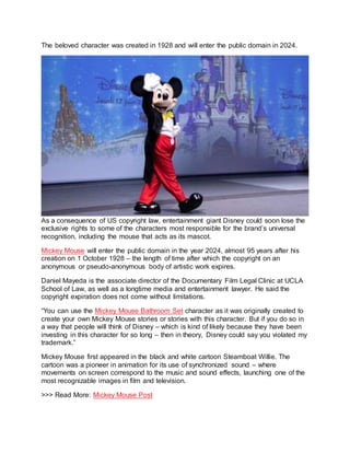 DISNEY COULD SOON LOSE EXCLUSIVE RIGHTS TO MICKEY MOUSE.docx