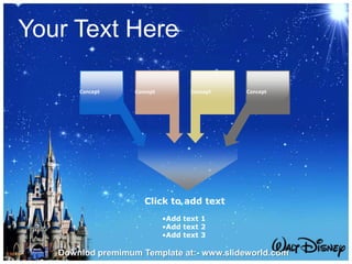 Concept Concept Concept Concept
Click to add text
•Add text 1
•Add text 2
•Add text 3
Your Text Here
Downlod premimum Template at:- www.slideworld.com
 