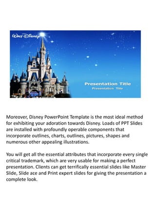 Mẫu Powerpoint và hình nền Disney World chắc chắn sẽ khiến bạn trở nên nổi bật và thu hút sự chú ý. Những hình ảnh sống động của Disney World sẽ đem lại cảm giác thăng hoa và kích thích khả năng tưởng tượng của người xem.