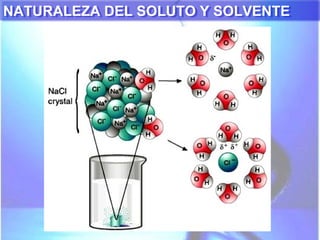 NATURALEZA DEL SOLUTO Y SOLVENTENATURALEZA DEL SOLUTO Y SOLVENTE
 