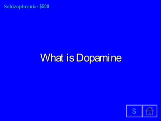 SchizophreniaSchizophrenia- $500- $500
What isDopamineWhat isDopamine
$
 