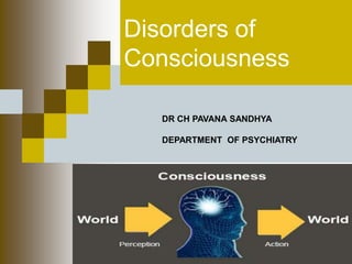 Disorders of
Consciousness
DR CH PAVANA SANDHYA
DEPARTMENT OF PSYCHIATRY
 