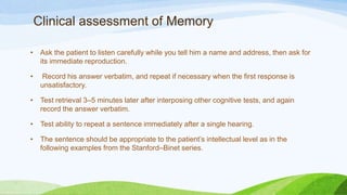 Memory Test Inpatient Disorders of memory | PPTX