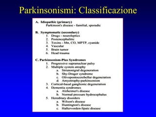 Parkinsonismi: Classificazione
 