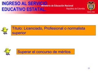 Título: Licenciado, Profesional o normalista superior Superar el concurso de méritos  INGRESO AL SERVICIO EDUCATIVO ESTATAL.  