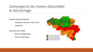 Convergence du revenu disponible:
le décrochage
Grandes villes de production
o Emigrations des plus riches vers la
périphérie
Population peu mobile
o Distance géographique
o Distance linguistique
 