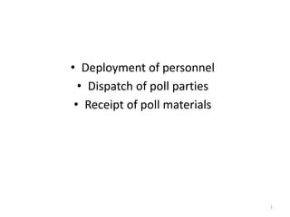 • Deployment of personnel
• Dispatch of poll parties
• Receipt of poll materials

1

 
