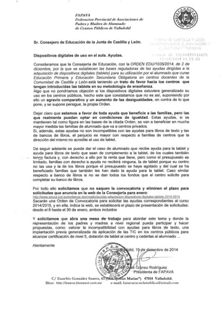 tablet carta FAPAVA al Consejero