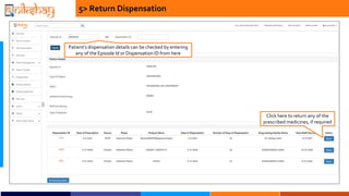 Click here to return any of the
prescribed medicines, if required
5> Return Dispensation
Patients dispensation details can be checked by entering
any of the Episode Id or Dispensation ID from here
 