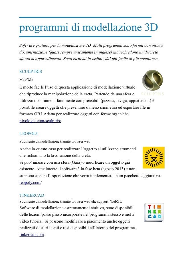 Lista Di Software Gratuito Per La Modellazione E Stampa 3d V4