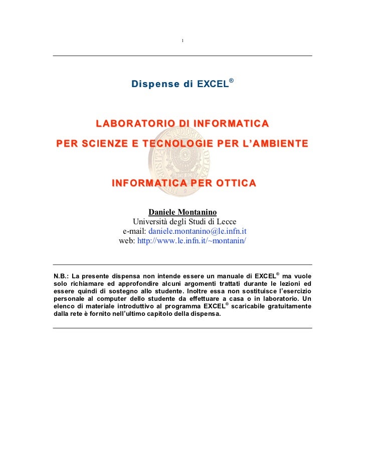 Informatica Uso Di Excel