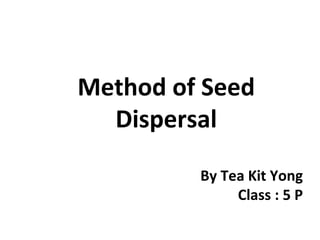 Method of Seed
Dispersal
By Tea Kit Yong
Class : 5 P
 