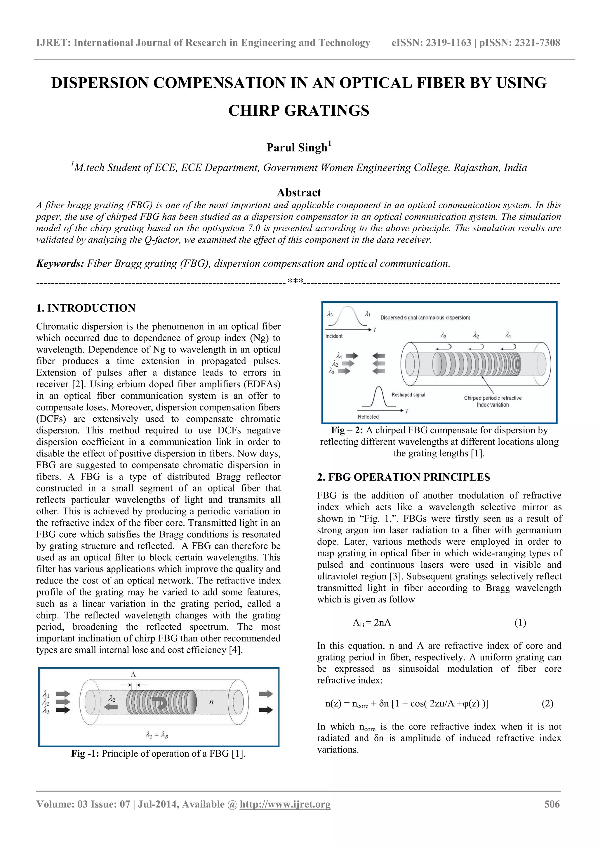 Dispersion compensation in an optical fiber by using | PDF