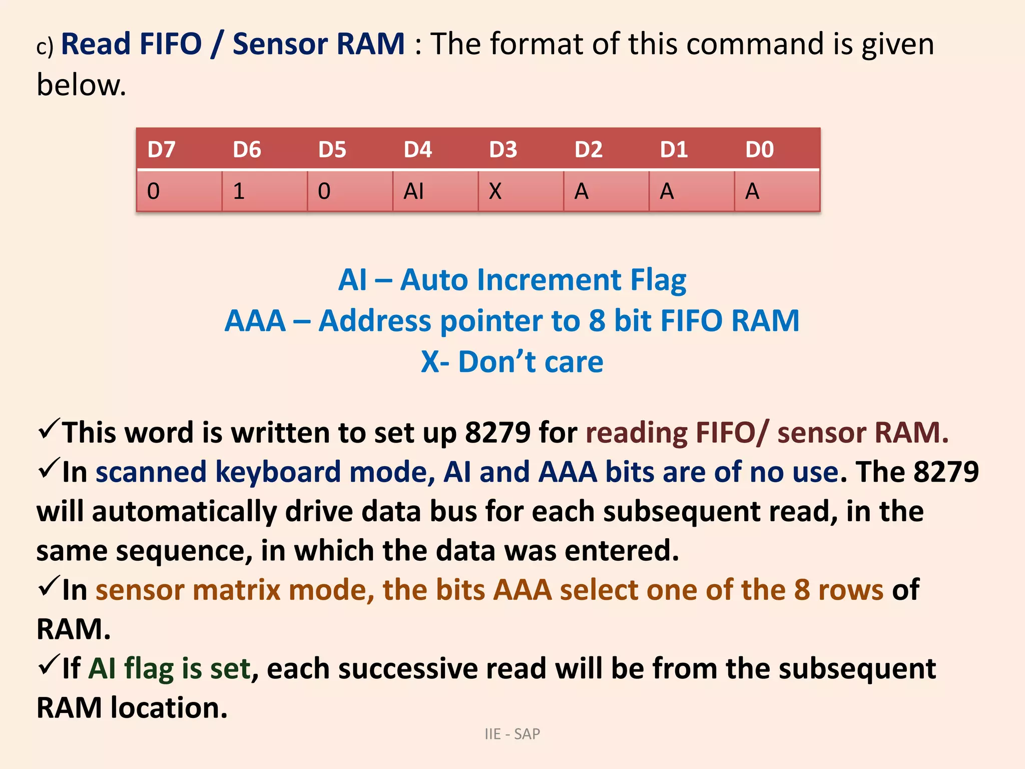  The sensor codes are stored in the CPU addressable sensor RAM.