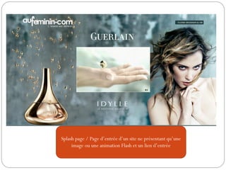Splash page / Page d’entrée d’un site ne présentant qu’une
image ou une animation Flash et un lien d’entrée
 