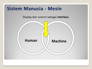 Human Machine
Display dan control sebagai interface
 