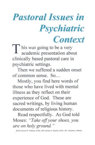 Pastoral Care in Psychiatric Setting