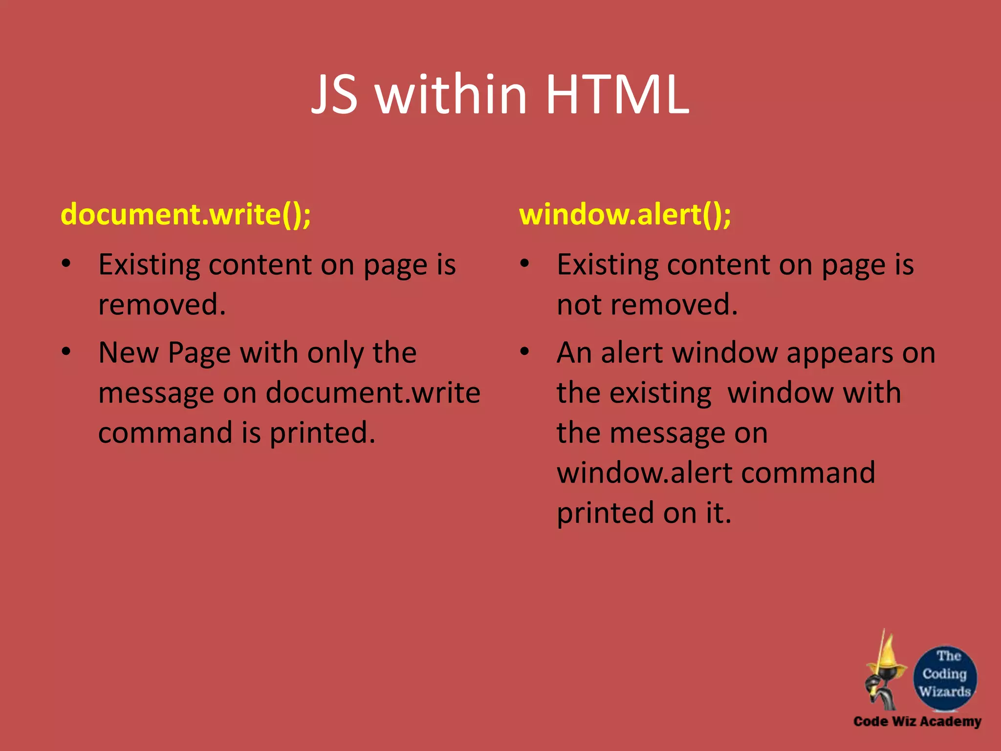 Displaying message on web page in javascript ppt