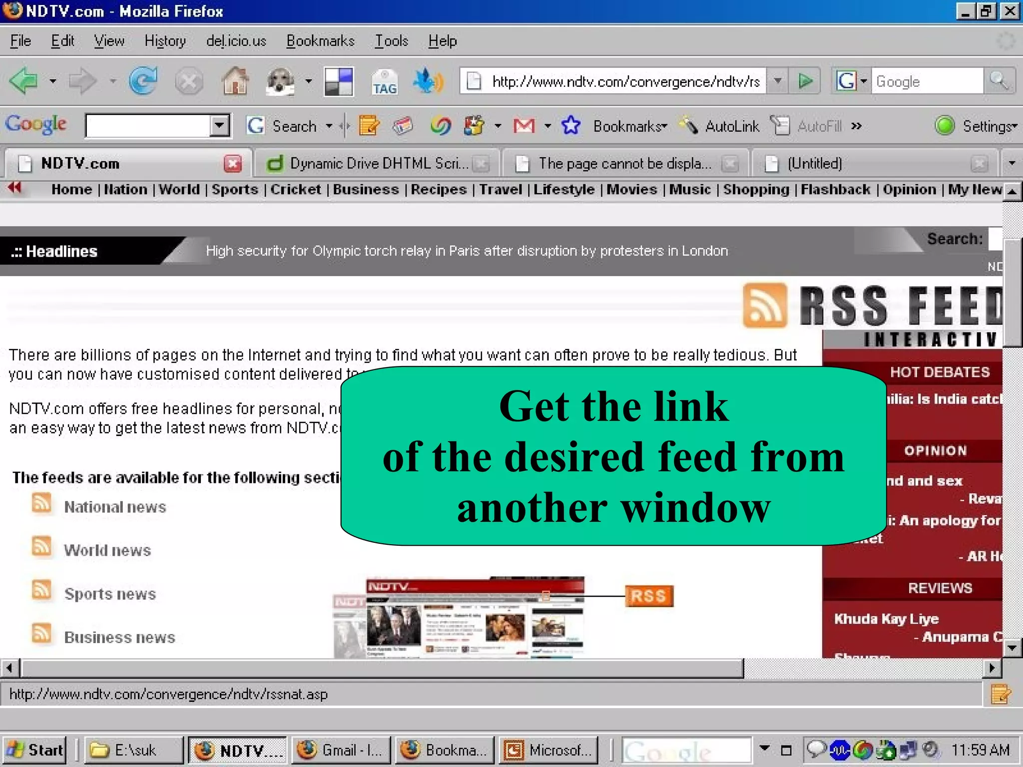 Get the link of the desired feed from another window