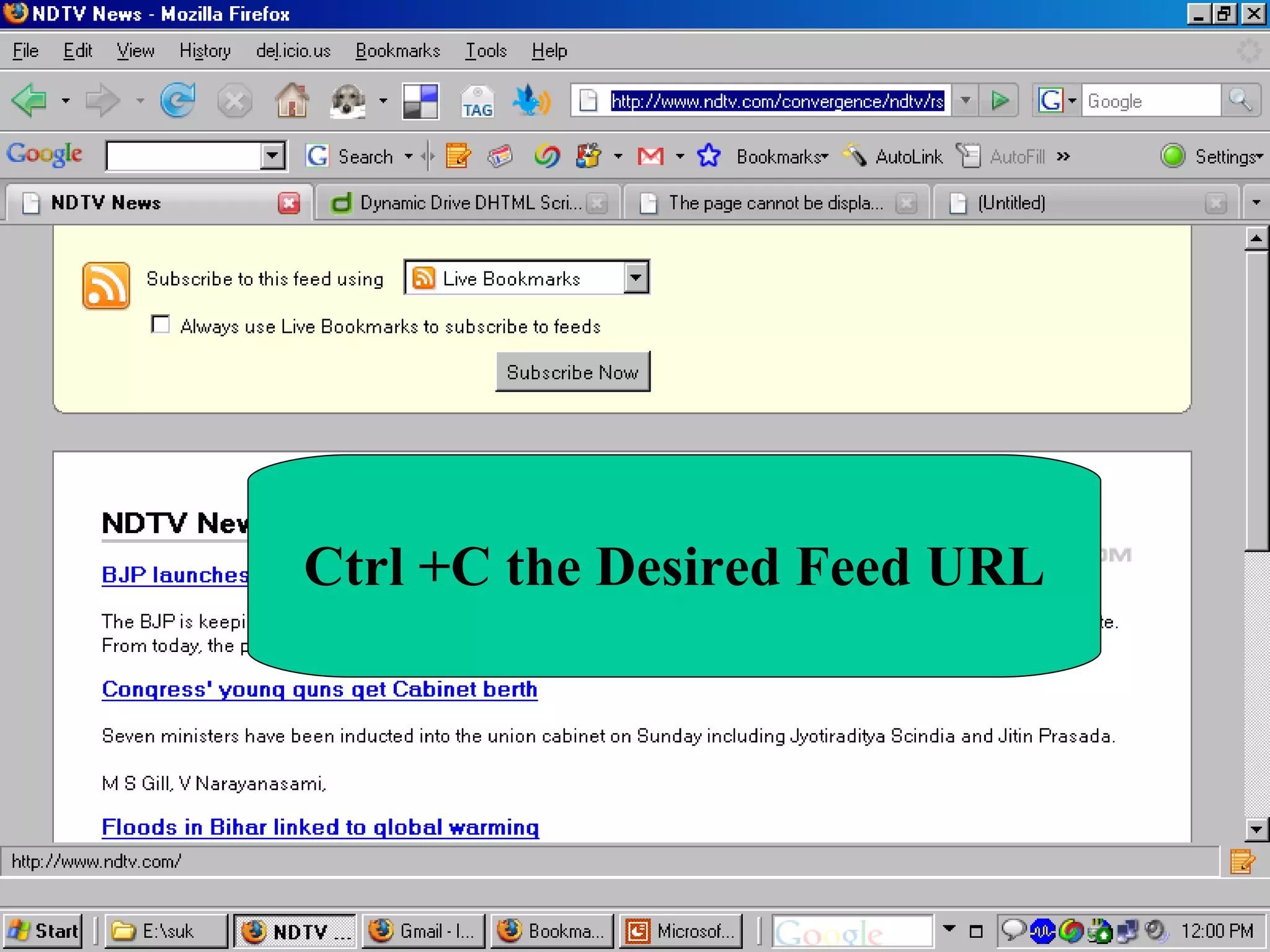 Ctrl +C the Desired Feed URL
