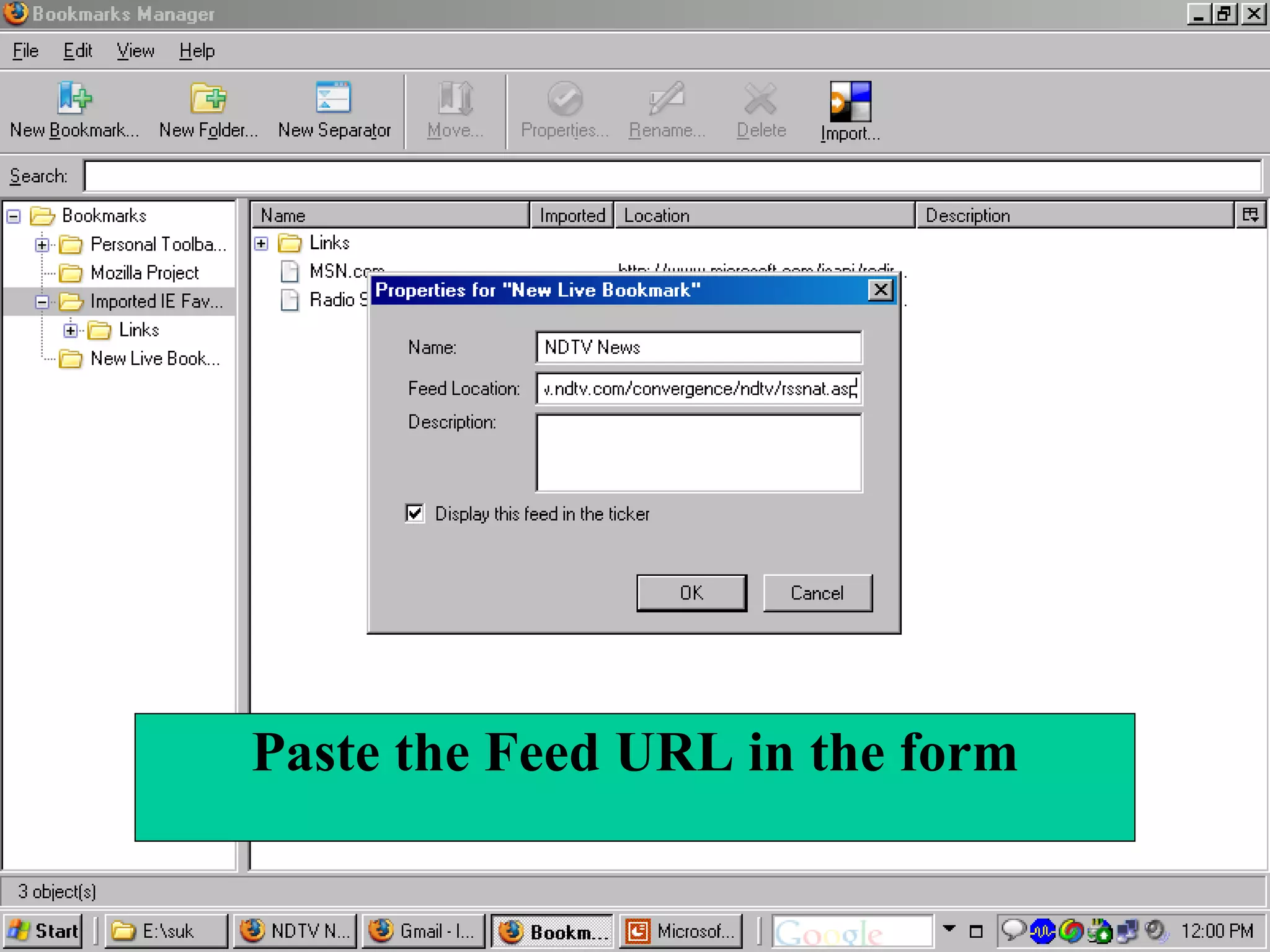 Paste the Feed URL in the form