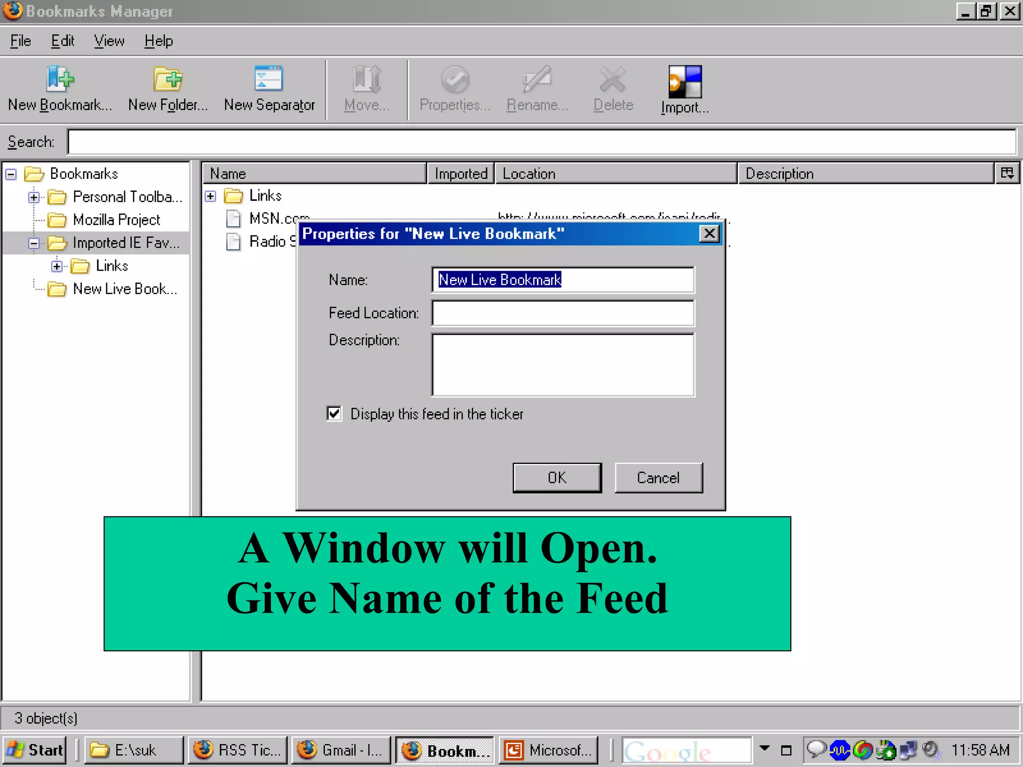 A Window will Open. Give Name of the Feed