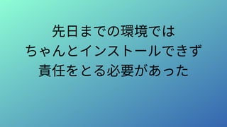 先日までの環境では
ちゃんとインストールできず
責任をとる必要があった
 