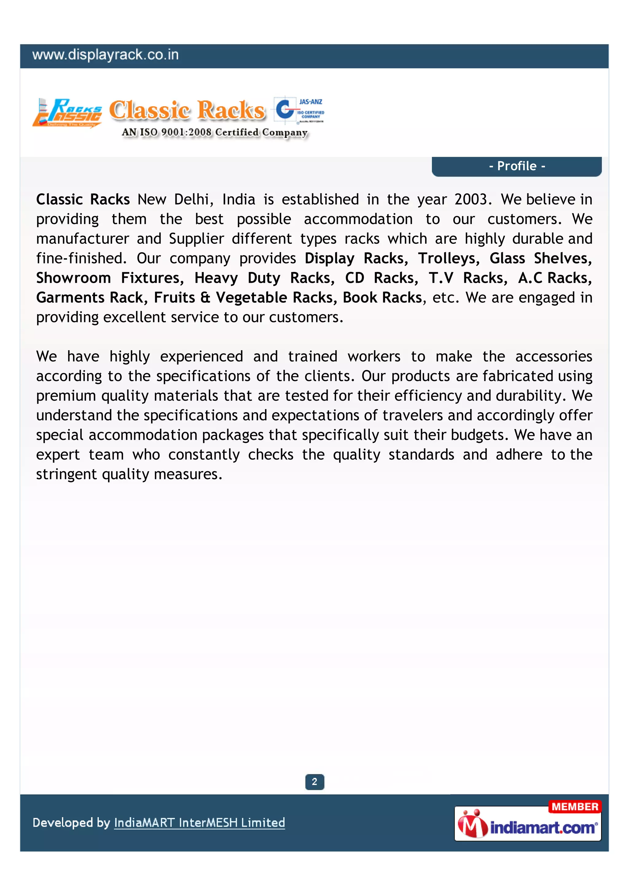 Classic Racks, New Delhi, Wall Racks | PDF | Retail Industry | Industries