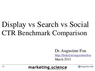 Display vs Search vs Social
CTR Benchmark Comparison

                Dr. Augustine Fou
                http://linkd.in/augustinefou
                March 2013

-1-                                 Augustine Fou
 