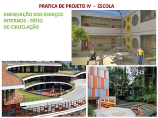 PRATICA DE PROJETO IV - ESCOLA
ADEQUAÇÃO DOS ESPAÇOS
INTERNOS - PÁTIO
DE CIRUCLAÇÃO
 