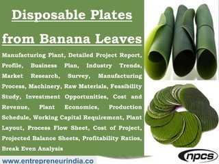 www.entrepreneurindia.co
Disposable Plates
from Banana Leaves
Manufacturing Plant, Detailed Project Report,
Profile, Busin...
