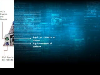 Aquí se conecta el
mouse
Aquí se conecta el
teclado
 