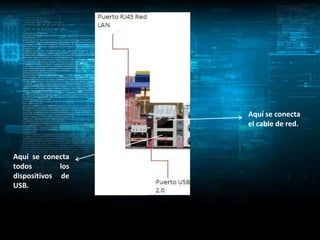 Aquí se conecta
                   el cable de red.



Aquí se conecta
todos        los
dispositivos de
USB.
 