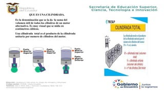QUE ES UNA CILINDRADA.
Es la denominación que se la da la suma del
volumen útil de todos los cilindros de un motor
alternativo. Es muy visual que se mida en
centímetros cúbicos.
Una cilindrada total es el producto de la cilindrada
unitaria por numero de cilindros del motor.
 