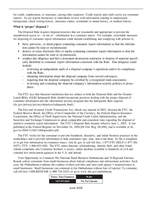 Disposing of Consumer Report Information