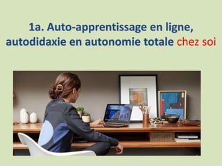 1a. Auto-apprentissage en ligne,
autodidaxie en autonomie totale chez soi
 