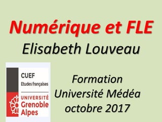 Numérique et FLE
Elisabeth Louveau
Formation
Université Médéa
octobre 2017
 