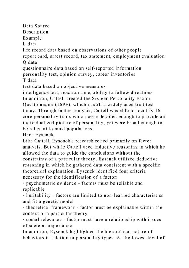 Dispositional Theory Cattell, Eysenck and AllportTrait theori.docx