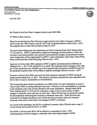 Disposition of san jose water company's advice letter no. 509 a