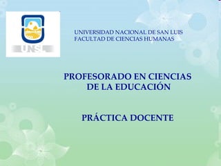 UNIVERSIDAD NACIONAL DE SAN LUIS FACULTAD DE CIENCIAS HUMANAS PROFESORADO EN CIENCIAS DE LA EDUCACIÓN PRÁCTICA DOCENTE 