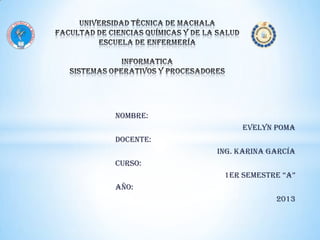 NOMBRE:
Evelyn poma

Docente:
Ing. Karina García
Curso:
1er semestre “A”
Año:
2013

 