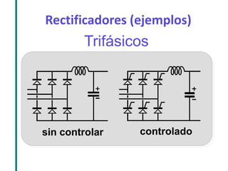 Rectificadores (ejemplos) 
sin controlar 
controlado 
Trifásicos  