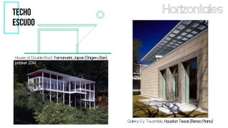 Galery Cy Twombly, Houston Texas (Renzo Piano)
House of Double-Roof, Yamanashi, Japan (Shigeru Ban)
pritzker 2014
 