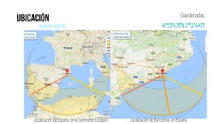 (macro-micro)
Localizaciónde España en el continente Europeo Localizaciónde Barcelona en España
Coordenadas:
41°23'4.79"N,2°12'4.41"E
 