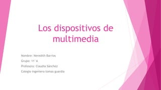 Los dispositivos de
multimedia
Nombre: Neredith Barrios
Grupo: 11°A
Profesora: Claudia Sánchez
Colegio ingeniero tomas guardia
 