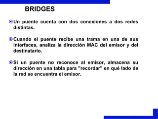 BRIDGESUn puente cuenta con dos conexiones a dos redes distintas. 