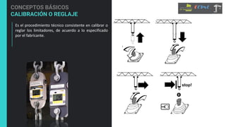 CONCEPTOS BÁSICOS
CALIBRACIÓN O REGLAJE
Es el procedimiento técnico consistente en calibrar o
reglar los limitadores, de acuerdo a lo especificado
por el fabricante.
 