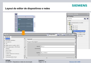 SITRAIN Capítulo 4
ST-MICRO1 / Dispositivos e redes de comunicação Página 12 / 49 Siemens AG © 2009
Layout do editor de dispositivos e redes
 